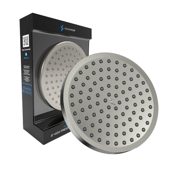 SparkPod 8 Inch Brushed Nickel High Pressure Rainfall Showerhead