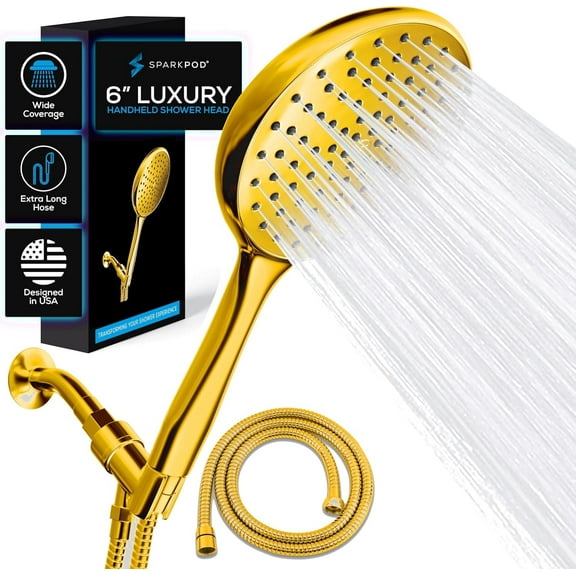 SparkPod Rainfall Shower Head with Handheld - 6-Inch Head, 6ft Hose, Adjustable Bracket (Egyptian Gold)