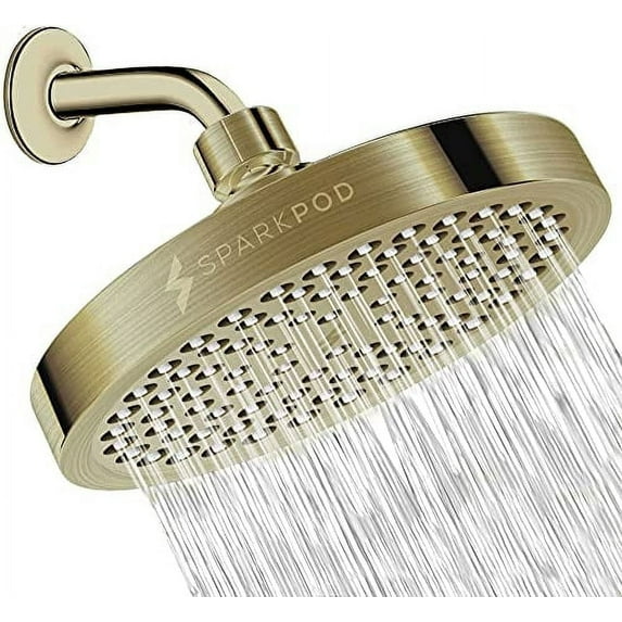 SparkPod High Pressure Rainfall Shower Head, Easy Install, Energy Saving (6" Round, Polished Antique Brass)