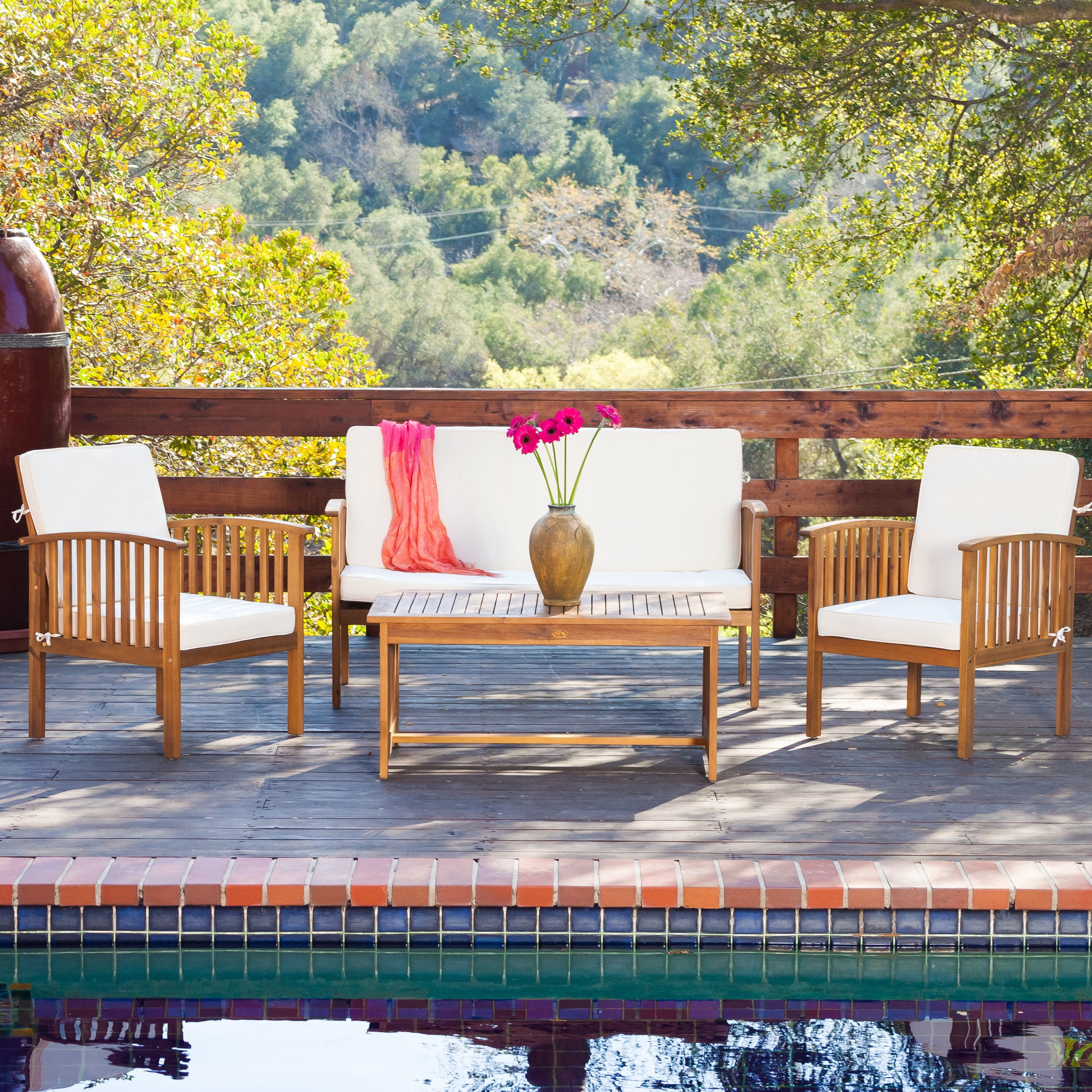 Crosley Furniture Tribeca 4 Piece Outdoor Wicker Seating Set With Sand  Cushions - Loveseat, 2 Arm Chairs, And Coffee Table 
