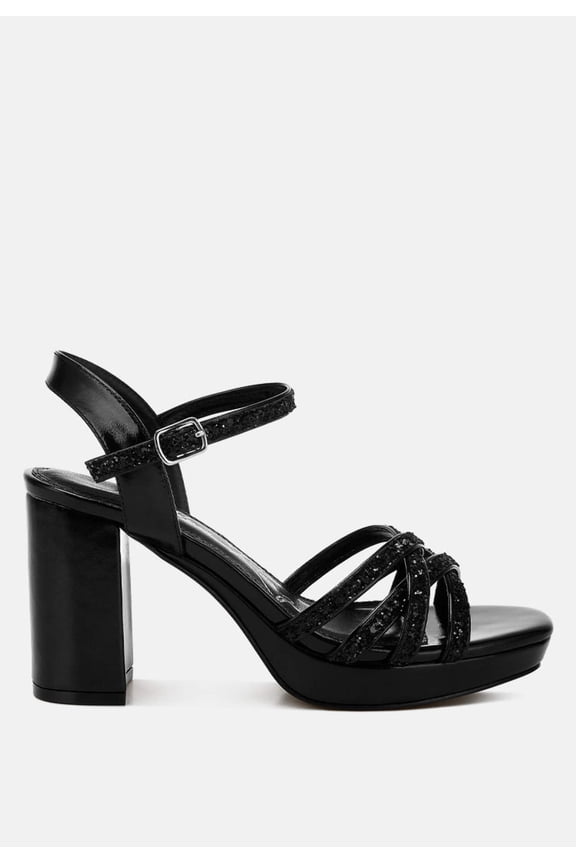 Sparks Fly Glitter Strappy Block Sandals