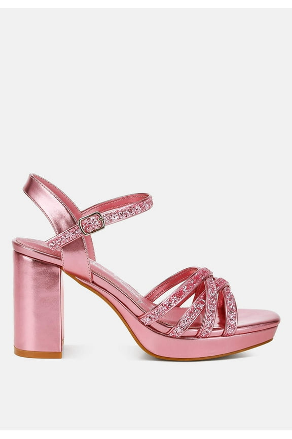 Sparks Fly Glitter Strappy Block Sandals