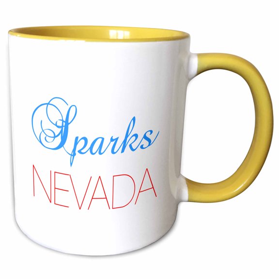 3drose, Sparks, Nevada Blue, Red Text. Patriotic Usa Home Town Gift, 15oz Two-tone Yellow Mug
