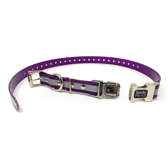 Sparky Pet Co - Zeus ECollar Replacement Strap - Bungee Loop Dog Collar - Waterproof Biothane Adjustable - Double Buckle - Quick Snap Metal Clasp - for Invisible Fence Systems - 1"x 30" Purple Refl