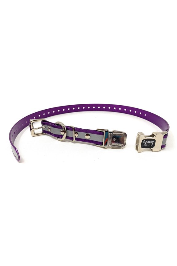 - Zeus ECollar Replacement Strap - Bungee Loop Dog Collar - Waterproof Biothane Adjustable - Double Buckle - Quick Snap Metal Clasp - for Invisible Fence Systems - 1"x 30" Purple Refl