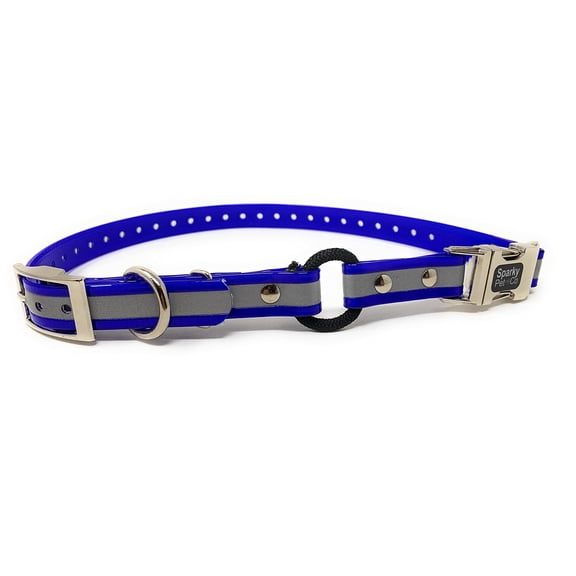 Sparky Pet Co -Zeus ECollar Replacement Strap - Bungee Loop Dog Collar - Waterproof Biothane - Adjustable - Double Buckle - Quick Snap Metal Clasp - Invisible Fence Systems - 1"x 30" Blue Refl