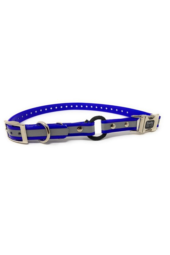 -Zeus ECollar Replacement Strap - Bungee Loop Dog Collar Waterproof Biothane Adjustable - Double Buckle - Quick Snap Metal Clasp - for Invisible Fence Systems - 3/4" x 28" Blue Refl