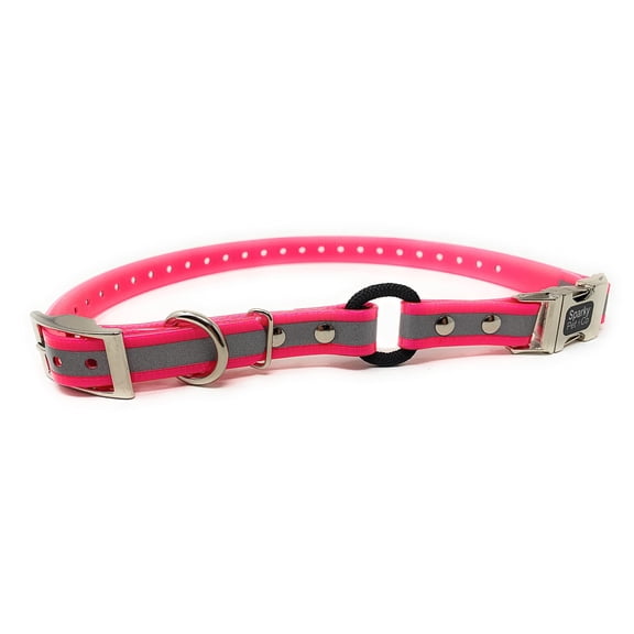 Sparky Pet Co - Zeus ECollar Replacement Strap - Bungee Loop Dog Collar - Waterproof Biothane - Adjustable - Double Buckle - Quick Snap Metal Clasp - Invisible Fence Systems - 1"x 30" Pink Refl
