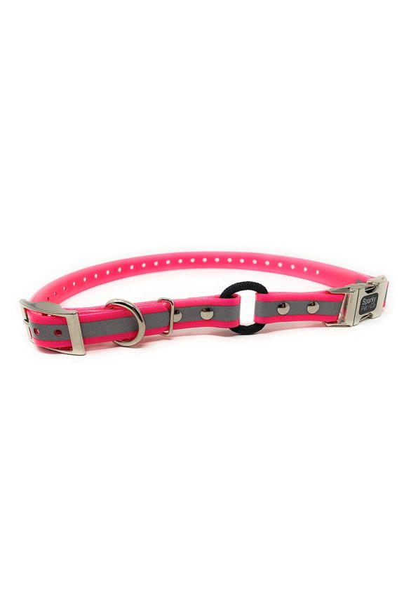 - Zeus ECollar Replacement Strap - Bungee Loop Dog Collar -Waterproof Biothane Adjustable Double Buckle - Quick Snap Metal Clasp for Invisible Fence Systems - 3/4" x 28" Pink Refl