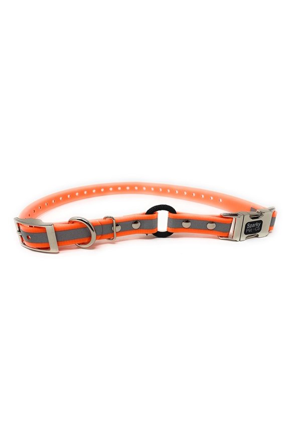 -Zeus ECollar Replacement Strap - Bungee Loop Dog Collar Waterproof Biothane -Adjustable - Double Buckle - Quick Snap Metal Clasp - Invisible Fence Systems - 1"x 30" Orange Refl