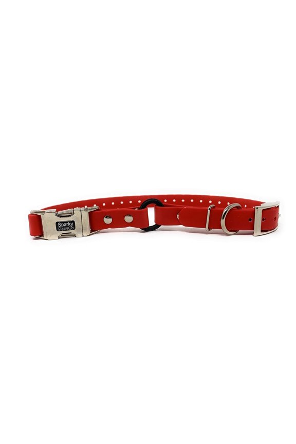 - Zeus ECollar Replacement Strap - Bungee Loop Dog Collar - Waterproof Biothane - Adjustable - Double Buckle - Quick Snap Metal Clasp - for Invisible Fence Systems 1"x 30" (Red)