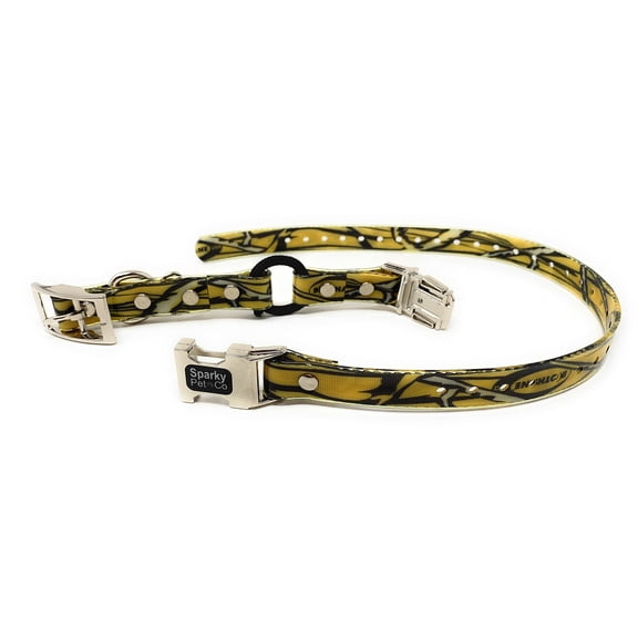 Sparky Pet Co - Zeus ECollar Replacement Strap - Bungee Loop Dog Collar - Waterproof Biothane Adjustable - Double Buckle - Quick Snap Metal Clasp - for Invisible Fence Systems - 1"x 30" Yellow Camo