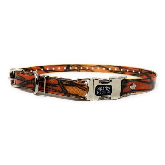 Sparky Pet Co -Zeus ECollar Replacement Strap - Bungee Loop Dog Collar - Waterproof Biothane -Adjustable - Double Buckle - Quick Snap Metal Clasp - for Invisible Fence - 3/4x 28 Orange Camo