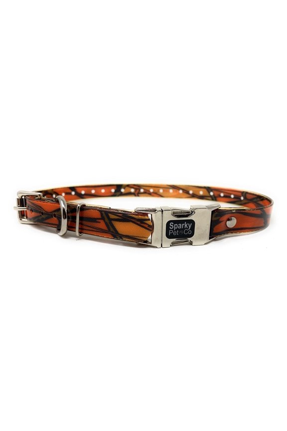 -Zeus ECollar Replacement Strap - Bungee Loop Dog Collar - Waterproof Biothane -Adjustable - Double Buckle - Quick Snap Metal Clasp - for Invisible Fence - 3/4x 28 Orange Camo