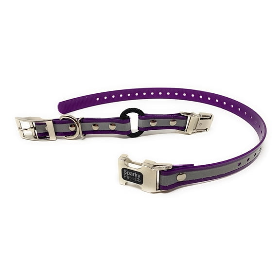 Sparky Pet Co -Zeus ECollar Replacement Strap - Bungee Loop Dog Collar - Waterproof Biothane - Adjustable - Double Buckle - Quick Snap Metal Clasp - Invisible Fence Systems - 3/4" x 28" Purple Refl