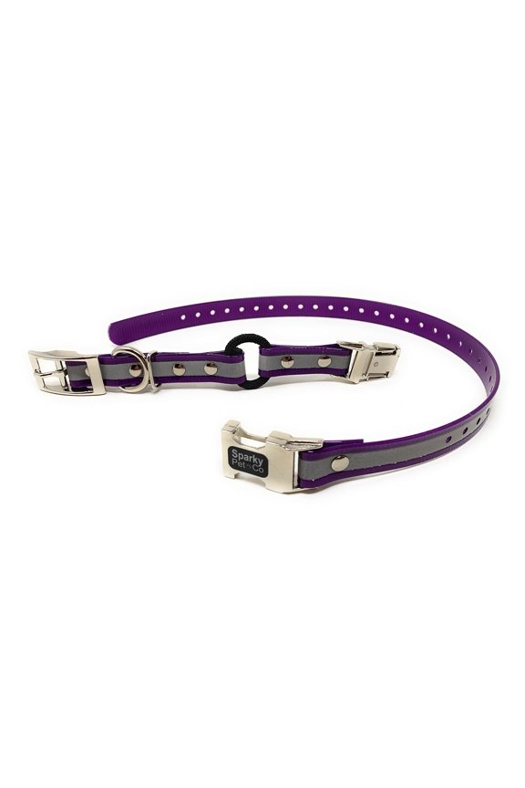 -Zeus ECollar Replacement Strap - Bungee Loop Dog Collar - Waterproof Biothane - Adjustable - Double Buckle - Quick Snap Metal Clasp - Invisible Fence Systems - 3/4" x 28" Purple Refl