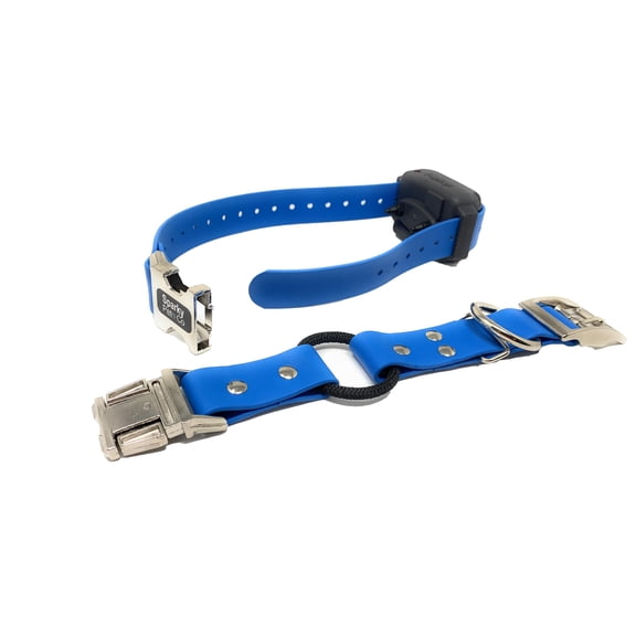 Sparky Pet Co - Zeus ECollar Replacement Strap - Bungee Loop Dog Collar - Waterproof Biothane - Adjustable - Double Buckle - Quick Snap Metal Clasp - for Invisible Fence Systems 1"x 30" Blue