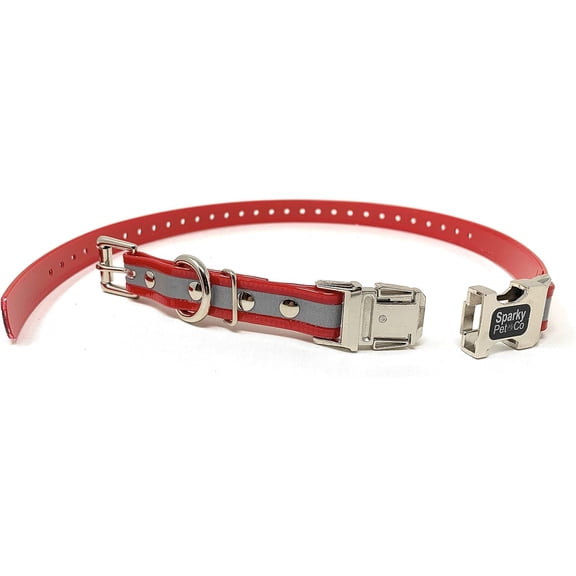 Sparky Pet Co -Zeus ECollar Replacement Strap - Bungee Loop Dog Collar - Waterproof Biothane - Adjustable - Double Buckle - Quick Snap Metal Clasp - Invisible Fence Systems - 3/4"x 28" Red Refl