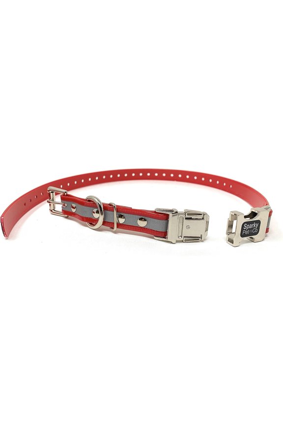 -Zeus ECollar Replacement Strap - Bungee Loop Dog Collar - Waterproof Biothane - Adjustable - Double Buckle - Quick Snap Metal Clasp - Invisible Fence Systems - 3/4"x 28" Red Refl