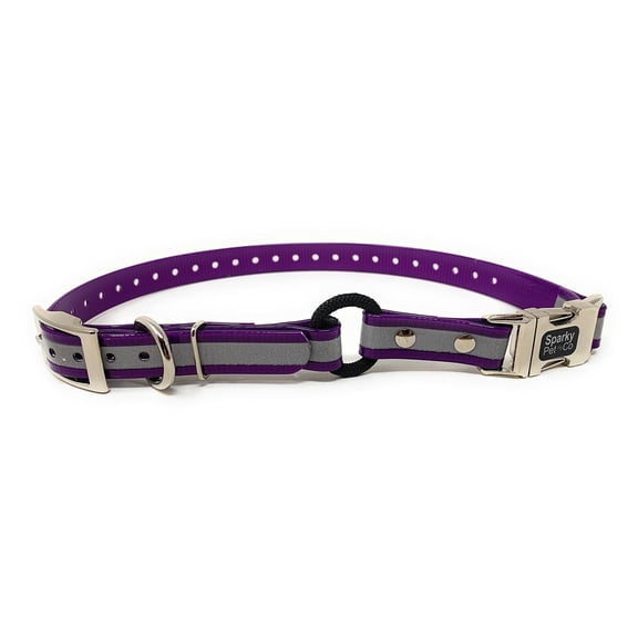 Sparky Pet Co - Zeus ECollar Replacement Strap - Bungee Loop Dog Collar - Waterproof Biothane Adjustable - Double Buckle - Quick Snap Metal Clasp - for Invisible Fence Systems - 3/4"x 28" Purple Refl
