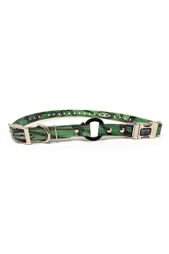 -Zeus ECollar Replacement Strap - Bungee Loop Dog Collar - Waterproof Biothane - Adjustable - Double Buckle - Quick Snap Metal Clasp - For Invisible Fence Systems - 3/4" x 28" Green Camo