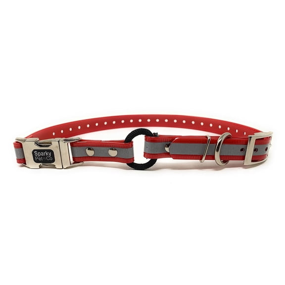 Sparky Pet Co -Zeus ECollar Replacement Strap - Bungee Loop Dog Collar - Waterproof Biothane - Adjustable - Double Buckle - Quick Snap Metal Clasp - Invisible Fence Systems - 1"x 30" Red Refl