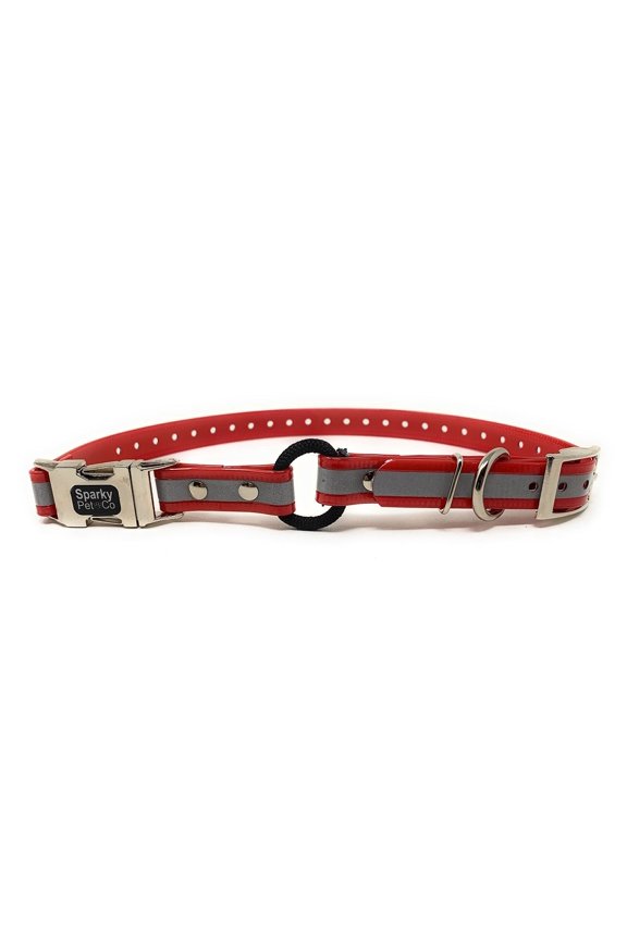 -Zeus ECollar Replacement Strap - Bungee Loop Dog Collar - Waterproof Biothane - Adjustable - Double Buckle - Quick Snap Metal Clasp - Invisible Fence Systems - 1"x 30" Red Refl