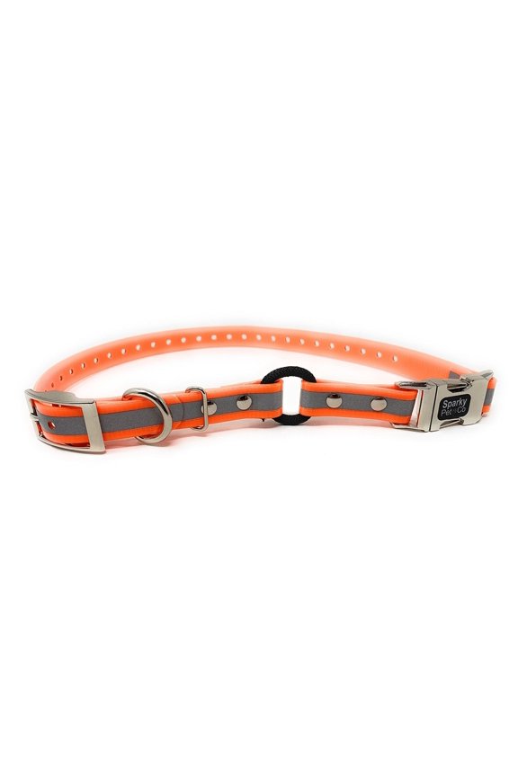 -Zeus ECollar Replacement Strap - Bungee Loop Dog Collar Waterproof Biothane -Adjustable - Double Buckle - Quick Snap Metal Clasp - Invisible Fence Systems - 3/4" x 28" Orange Refl