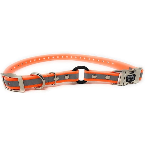 Sparky Pet Co - Zeus ECollar Replacement Strap Dog Collar - Waterproof Biothane - Adjustable - Double Buckle - Quick Snap Metal Clasp - for Invisible Fence Systems - 3/4" ; Orange Reflective