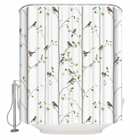 Sparrow Bathroom Shower Curtains with 12 Hooks Polyester Waterproof Shower Curtain for Stalls Bathtubs Spring Birds on The Branches Vintage Country Decorative Bathroom Privacy Curtain 36x78 Inches