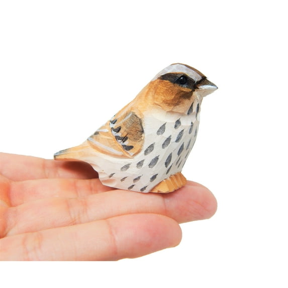 Sparrow Bird Finch Wood Figurine Statue Sculpture Decor Miniature Dunnock