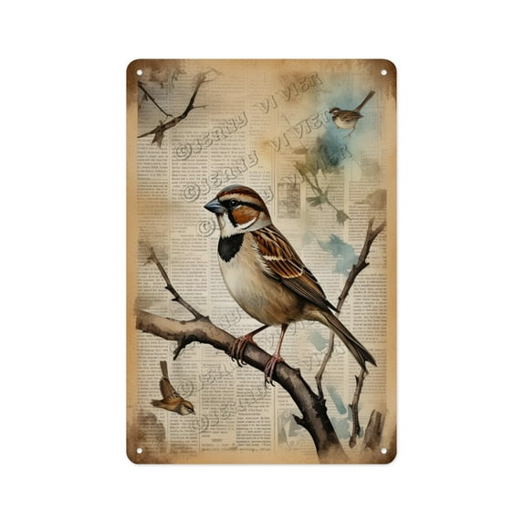 Sparrow Bird Vintage Metal Sign 12x16 Inches - Rustic Nature Decor, Retro Birdwatching Wall Plaque for Garden, Porch, or Living Room, Unique Gift for Bird Lovers and Garden Enthusiasts