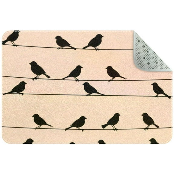 Sparrow Birds Flock on Power Line Wires Entryway Rug, 2x3 Area Rug Indoor Door Mat Non-slip Washable Floor Carpet Rug for Bedroom Office Dining Room Bathroom