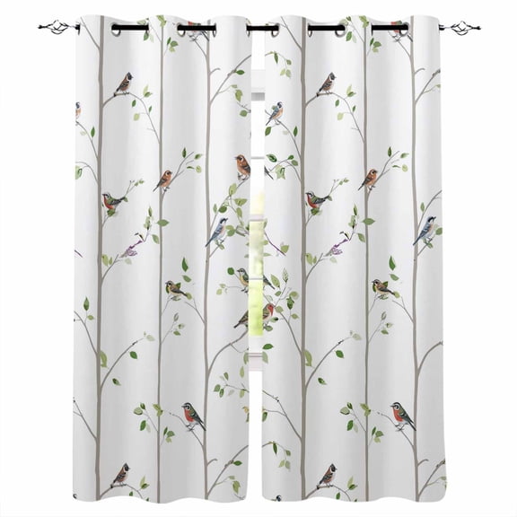 Sparrow Blackout Curtains for Bedroom/Living Room, Thermal Insulated Kitchen Curtains, Spring Birds on The Branches Vintage Country Grommet Darkening Window Treatment Drapes 52"x84"x2