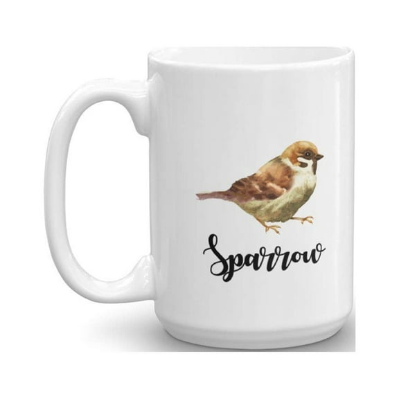 Sparrow Ceramic Coffee & Tea Gift Mug, Dcor, Accessories, Novelty Token, Items & Kitchen Utensils For Sparrows Lover, Bird Watcher Men & Women (15oz)