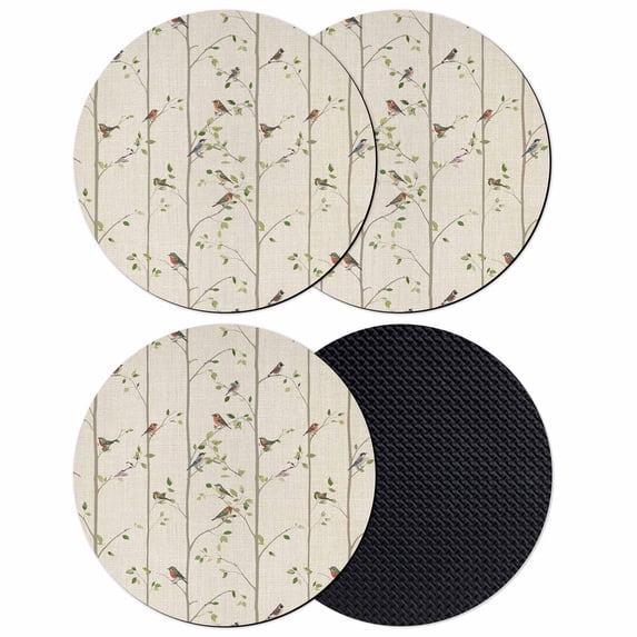 Sparrow Coasters Set of 4, Absorbent Coasters for Drinks, Spring Birds on The Branches Retro Country Beige Coaster for Desk Coffee Table Protection, Home Decor House Warming Gifts 4"