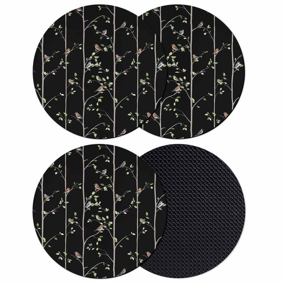 Sparrow Coasters Set of 4, Absorbent Coasters for Drinks, Spring Birds on The Branches Vintage Country Black Coaster for Desk Coffee Table Protection, Home Decor House Warming Gifts 4"