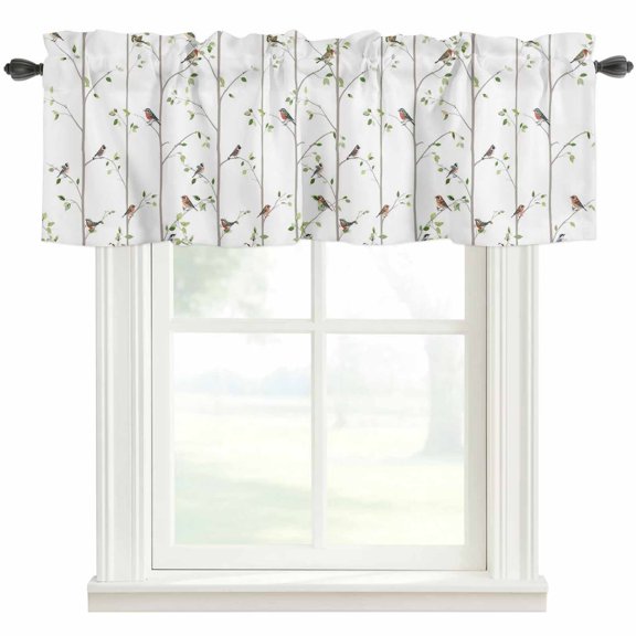 Sparrow Curtain Valances for Windows, Kitchen Valance Window Treatment, Spring Birds on The Branches Vintage Country Light Filtering Block Curtains for Bathroom/Bedroom/Living Room 42'' x 12''
