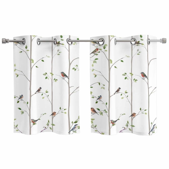 Sparrow Kitchen Curtains Small Short 39 Inch Length, Spring Birds on The Branches Vintage Country Grommet Top Bedroom Living Room Curtains, Light Filtering Cafe Curtain Drapes 2 Panels Set 55''x39''