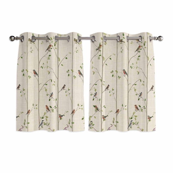 Sparrow Kitchen Curtains Window Panels, Spring Birds on The Branches Retro Country Beige Insulated Window Treatment Curtain, Grommet Curtains for Bedroom/Living Room/Bathroom, 2 Piece 42"Wx45"L
