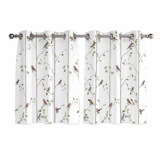 Sparrow Kitchen Curtains Window Panels, Spring Birds on The Branches Vintage Country Insulated Window Treatment Curtain, Grommet Curtains for Bedroom/Living Room/Bathroom, 2 Piece 52"Wx45"L