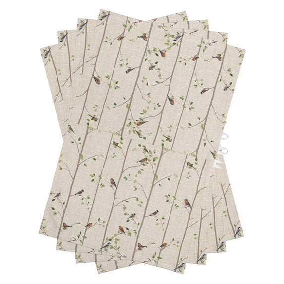 Sparrow Kitchen Towels Set of 4, Water Absorbent Dish Towel, Spring Birds on The Branches Retro Country Beige Decorative Hand Towels - Quick Drying Cloth for Cooking Baking, 18x28 Inch