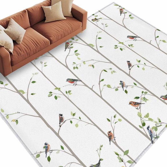 Sparrow Large Area Rugs for Bedroom Living Room, Soft Non Slip Carpet Bedside Rug, Spring Birds on The Branches Vintage Country Rectangular Floor Cover Kitchen Accent Rug 6'x9' for Dining Room/Office