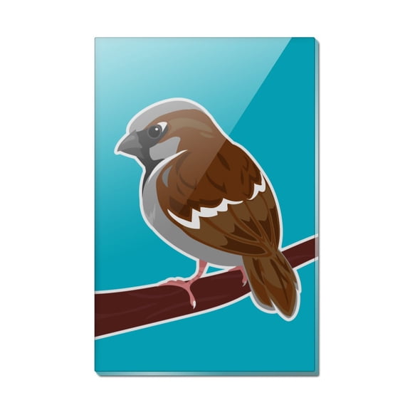 Sparrow Little Brown Bird on Stick Rectangle Acrylic Fridge Refrigerator Magnet