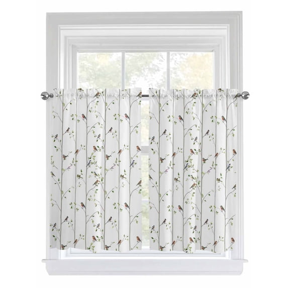 Sparrow Living Room Curtains 2 Panel, Spring Birds on The Branches Vintage Country Cafe Window Treatment, Farmhouse Bedroom Bathroom Kitchen Curtains Drapes 104"x54"