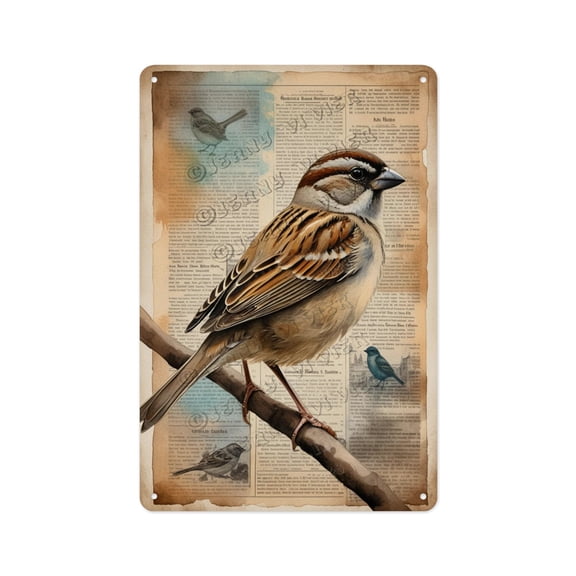 Sparrow Nature Aluminum Sign 8x12 Inches - Vintage Bird Decorative Metal Plaque, Retro Farmhouse Wall Decor for Garden, Porch, or Kitchen, Unique Gift for Birdwatchers and Nature Lovers