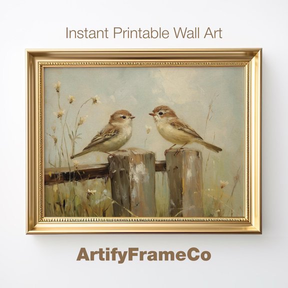 Sparrow Pair Spring Bird Wall Art Print