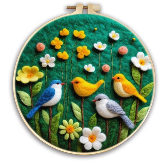Sparrow Plants Needle Felting Set, Beginner Felt Painting Set, With Wool Felt Painting Set, Decorative Frame, Suitable for Home Decoration