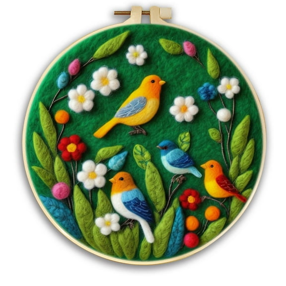Sparrow Plants Needle Felting Set, Beginner Felt Painting Set, With Wool Felt Painting Set, Decorative Frame, Suitable for Home Decoration