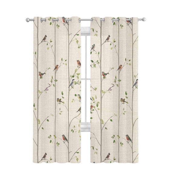 Sparrow Sheer Curtains 84 Inch Length 2 Panels Set for Living Room/Bedroom, Spring Birds on The Branches Retro Country Beige Kitchen Curtains Grommet Semi-Sheer Curtains Window Treatments 42"x84"x2